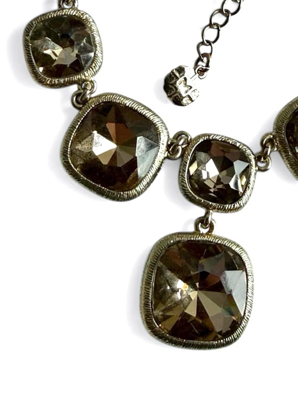 MONET Smoky Crystal Statement Necklace Gold Tone Signed Bib Designer
